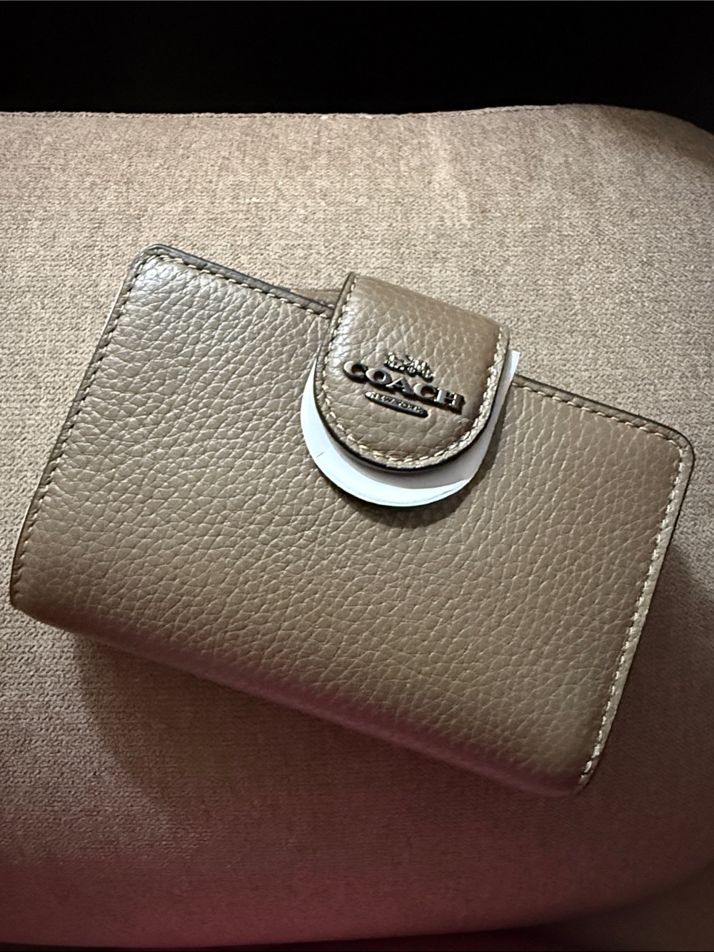 Coach Taupe Pebbled Leather Snap Wallet with Silver Logo